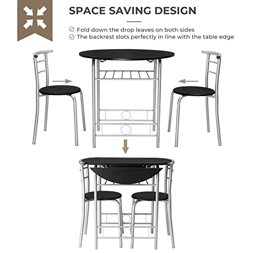 Image of VINGLI 31.5 inch Drop Leaf Dining Table Set for 2, 3 Pieces Dining Table with Chair for Small Space, Small Kitchen Extendable Folding Dining Table for Dining Room,Home, Apartment, Saving Places, Black