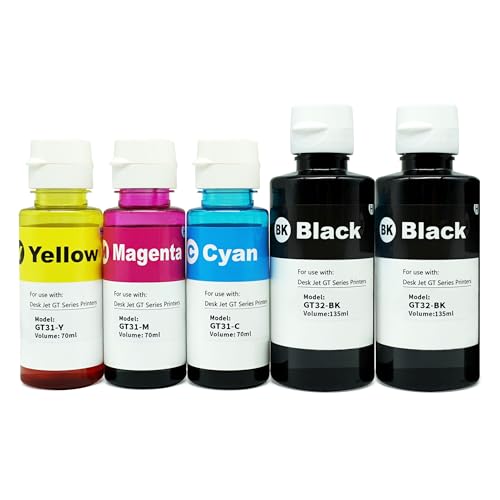 Aurotec Tinta de impresora 31 32XL Tinta para HP 31xl 32xl Botellas de recarga de tinta para HP Smart Tank5105 5106 5107 7005 7006 7605 7305 7306 455 515 519 530 600 615 617 651 720 725 750 755(5Pack)