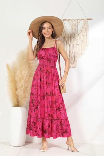 Image of GRACE KARIN Summer Dresses for Women 2026 Vacation,Smocked Floral Maxi Dress,Boho Beach Sundress with Pocket Fashion Clothing