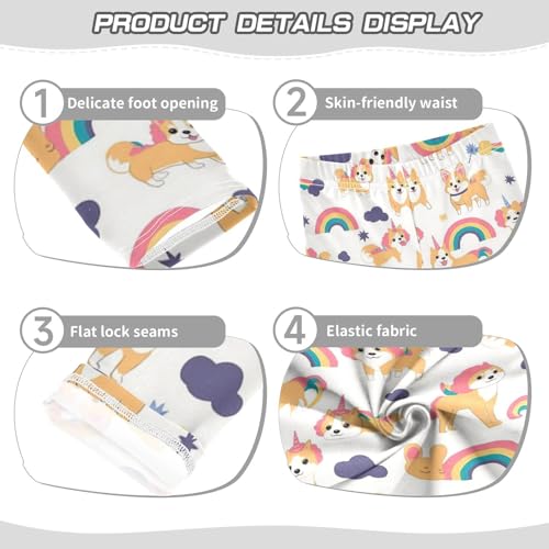 Cute Dogs Girls' Leggings Toddler Doodles Rainbow Unicorn Kids Yoga Pants Dance Active Tights 4T3