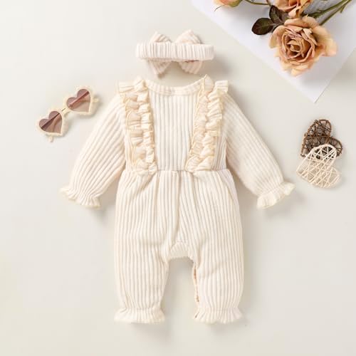 YOUNGER TREE Baby Girl Romper Fall Winter Long Sleeve Newborn Bodysuit with Headband Infant Clothes3