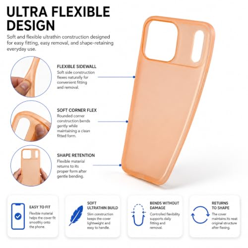 Image of FIRST MART Back Cover for iPhone 17 Pro Max | Ultra-Thin Frosted Matte Semi-Transparent Silicone Case, Anti-Slip Grip, Precise Fit | Orange