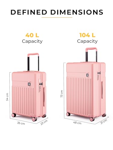 Image of EUME Classic Cabin 55 Cm and Check-in Large 75 Cm Luggage Trolley Bags for Travel - Set of 2 (Pink Blaze) | Polycarbonate (PC) 8 Hinomoto Wheels Suitcase | Cabin Trolley Bags | Luggage