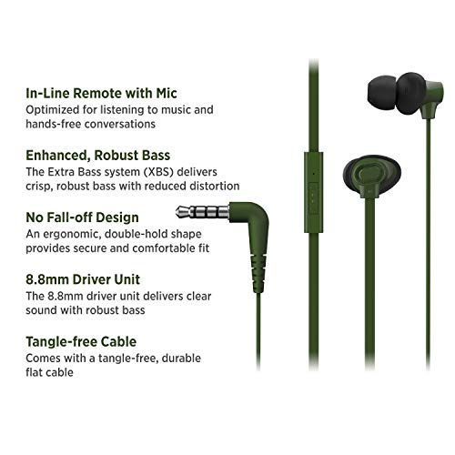 Image of Panasonic Extra Bass in-Ear Wired Earphone with Tangle Free Flat Cable, No-Fall Double Hold in-Ear Design, in Line Remote with Mic (RP-TCM130GEG, Green)