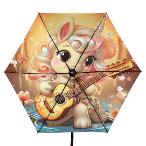 Parapluie pliant guitare et licorne pour voyager sous la pluie