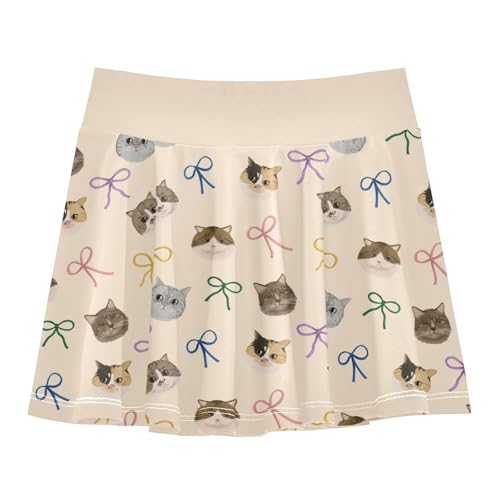Girls Skorts High Waist Athletic Skirts with Shorts Ribbon Cat Stretchy Teens Performance Tennis
