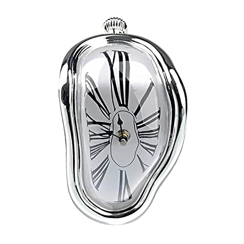 Creative Melting Clock, Carkio Wall Clock Decorative Salvador Dali Watch Melted Clock for Home Office Shelf Desk Table Decoration Funny Creative Gift (Sliver)