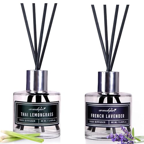 Aromahpure Premium Reed Diffuser Set 120 ML with 8 Fiber Reed Sticks | Lavender & Lemongrass Long Lasting Upto 35 Days Each | Room Freshener for Bedroom, Washroom, Office | Toxin Free, Aromatherapy