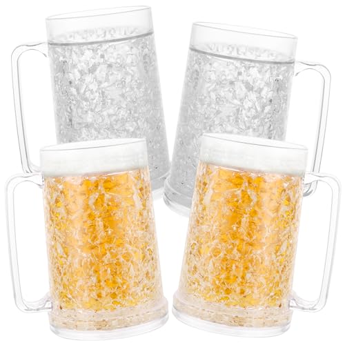 LOPYXBR Juego de 4 Vasos Cerveza con Efecto Hielo, Jarra para Congelar de 450ml con Diseño de Doble Capa Jarra Cerveza Para bebidas, cerveza, envases de bebidas frías
