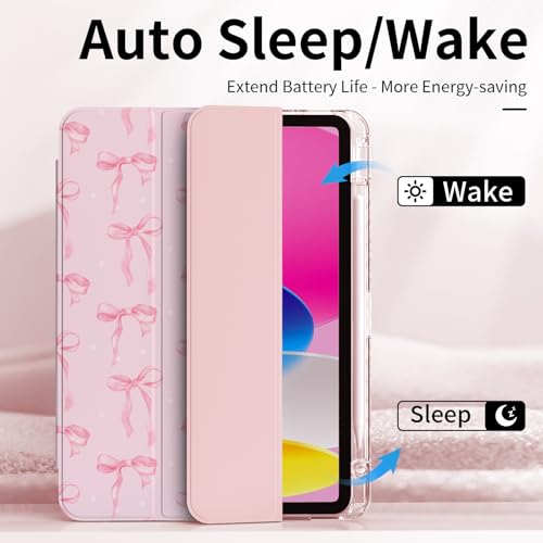 Piznernico Case for iPad Pro 13 Inch M5 (2025), iPad Pro 13 M4 Chip (2024) Case with Pencil Holder, Stable Trifold Stand, Slim Shockproof Transparent Clear Back Cover, Auto Wake/Sleep, Pink Bows by Piznernico - Used condition - Image 5