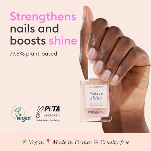 Manucurist Active Shine Nude Nagellack, aufhellend, Bio-Säumung: Rote-Bete-Extrakt, AHA, nährender Nagellack, stärkend, feuchtigkeitsspendend – Nagellack Beige Perlmutt