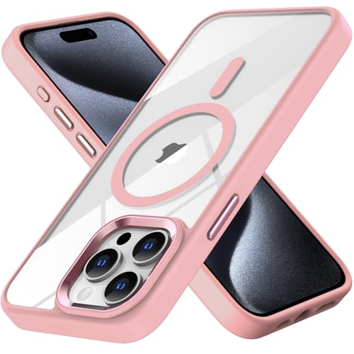 saputu Magnetic for iPhone 15 Pro Max Case,Compatible with MagSafe，[Military-Grade Drop Protection] Soft TPU & Crystal Clear Case for iPhone 15 Pro Max 6.7" (Light Pink)