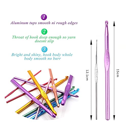 Image of VIRADHAM 22-Piece Mixed Aluminum & Steel Crochet Hooks Set - Ergonomic Handles, Knitting & Weaving Needles for Yarn, Crafting Tools with Zipper Case (22 Pcs Multicolor)