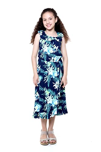 Image of Family Matching Hawaiian Clothes, Orchid Breeze Navy | Lightweight 100% rayon • Family matching outfits • Beach vacations • Luaus • Cruises • Family photos