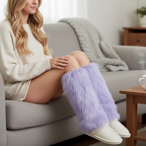 Image of Furry Leg Warmers, Women Faux Fur Leg Warmers Furry Fuzzy Winter Boot Cuffs Cover (1 Pair)