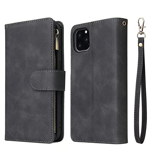 Étui en cuir iPhone 11 Pro Max de luxe style portefeuille zippé noir