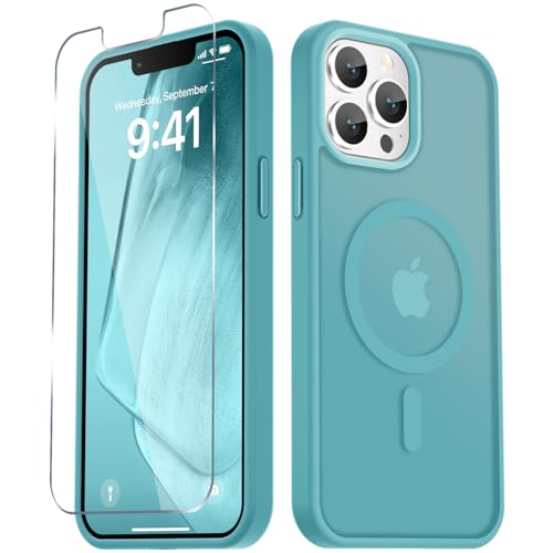Image of YENAPOON for iPhone 13 Pro Case, Matte Magnetic Phone Cover [with 1 Screen Protector] [Support for MagSafe] [Shockproof Military Grade Protection] Translucent Frosted Back, Light Blue