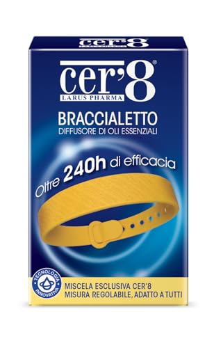Cer'8 Braccialetto Diffusore Antizanzare - 240 Ore di Utilizzo - Riponilo nella Busta se Non lo Utilizzi - Protezione Zanzare con Oli Essenziali - Misura Regolabile Per Tutti - Resistente all'Acqua