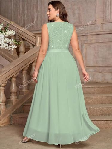 PHILIZLE Plus Deep V Neck Sequin Floral Lace Chiffon Sleeveless Formal Party Maxi Dress3