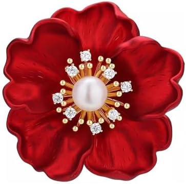 Red Flower Brooch for Women Vintage Rose Brooch Cute Flora Pins f...