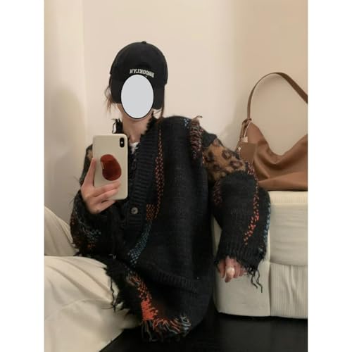 Leopard Patchwork Cardigans Knit Button Up V Neck Oversized Long Sleeve Fall Casual Streetwear Cardigans3