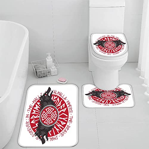 Badematte Wikingerwolf Weiß Norwegischer Runenkreis Badematten Set rutschfest Waschbar Badgarnitur 3teilig - WC… – Bild 6