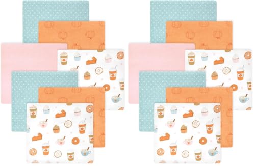 Image of Hudson Baby Little Treasure Cotton Poly Flannel Receiving Blankets Multipack, Orange Pumpkin Spice, 30x30 inches (Pack of 2)