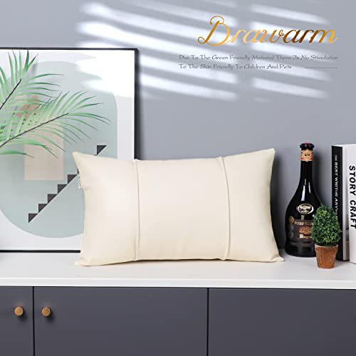 Image of BRAWARM Cream Leather Throw Pillow Covers 12 X 20 Inches - Faux Leather Lumbar Pillow Cover with Piping, Hand Stitched Leather Throw Pillow for Couch Sofa Bed Living Room Home Decorative