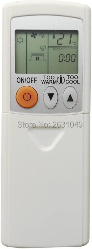 Front view of the top half of the remote control, showing the display and main power/temperature buttons.