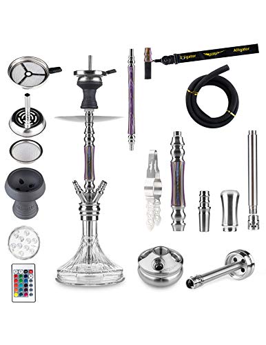 Alligator Bingo Shisha aus Edelstahl - Purple - inklusive Zubehör | LED Beleuchtung + Schlauch Set inkl. Mundstück…