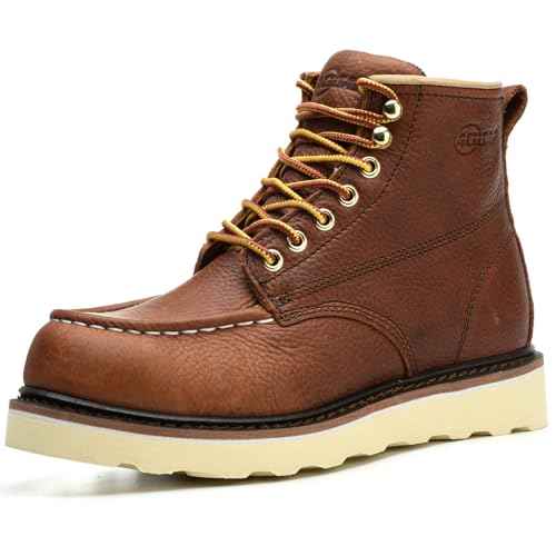 ACDSAF Work Boots for Men - 6 Inch Wedge Soft Toe Mens Work Boots, Waterproof Construction Work Shoes (Bronze Color,Size 10)