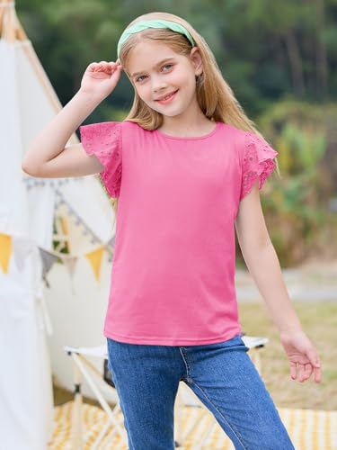 Image of Imily Bela Girls Ruffle Sleeve Shirts Crewneck Eyelet Tops 4-15 Years | Cute summer casual blouse, Soft breathable eyelet fabric with ruffle sleeves, Comfortable daily shirts for kids