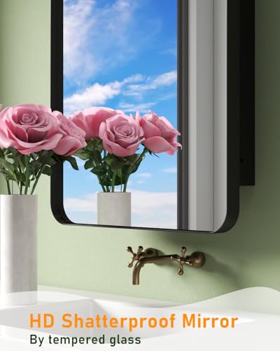 Image of 16 inchx24 inch Black Medicine Cabinet Mirror for Bathroom, Reversible Installation