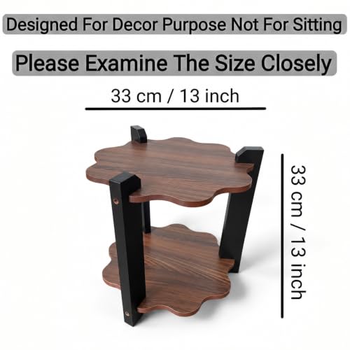 Image of Modern Round Side Table, Home Decor for Living Room, Bed Side Tables for Bed Room, stools for Home, Furniture for Home, 2-Tier White Shelves, 30 x 30 x 40 cm (Flower Brown Top)