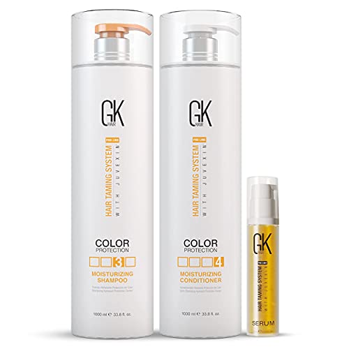 Global Keratin GK Hair Moisturizing Shampoo and Conditioner Set 1000ml I Organic Argan Oil Hair Serum For Frizz Control Dry Damage Hair Repair 10ml