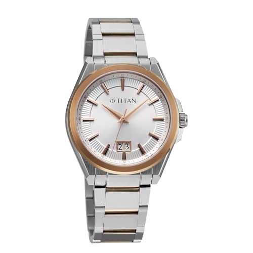 Image of Titan Classique Big Date Analog with Silver Dial Dual Tone Stainless Steel Strap Watch for Men - 90219KM01