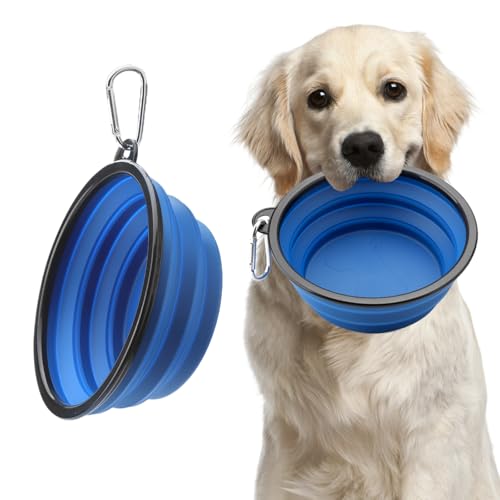Paquete de 2 cuencos plegables grandes para perros, 1000 ml/35 onzas, cuencos de viaje de silicona para perros, bebedero y cuenco plegable portátil para agua y comida con mosquetón de gancho