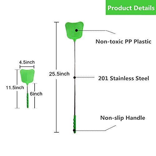 Foxany Fly Swatters Extendable, Durable Plastic Fly Swatter Heavy Duty Set, Telescopic Flyswatter With Stainless Steel Handle For Indoor/Outdoor/Office (3 Pack) #TOP3