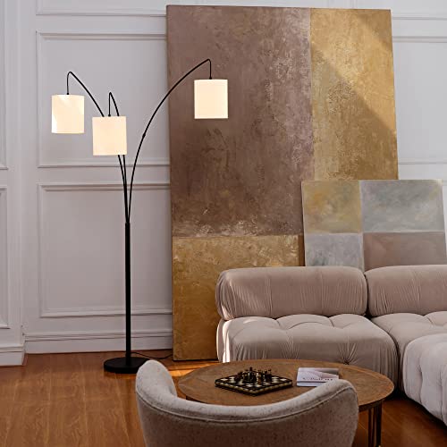 Globe Electric 65913 79" 3-Light Floor Lamp, Matte Black, White Linen Shade, In-Line On/Off Foot Switch #TOP1