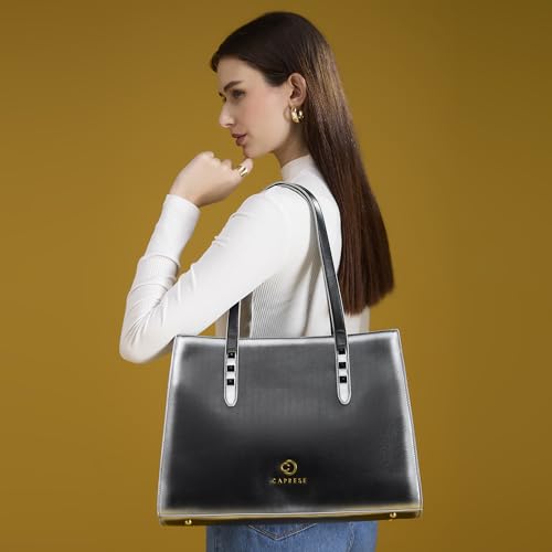 Image of Caprese Dee Large Laptop Compatible Tote Bag for Women with Multi Compartments | Stylish Shoulder Bag with Premium Metal Letter Logo | Perfect for Daily Use Work, Office & Professionals