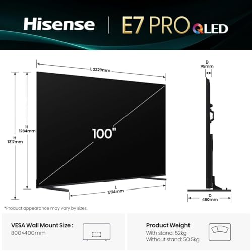 TV QLED Hisense 4K UHD 100E7Q Pro 253 cm 2025 - vue 5