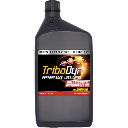 TriboDyn Full Synthetic 20W-50 Motorcycle Oil – JASO MA2 Wet Clutch Safe – Ceramic Coating Tech Reduces Friction & Prevents Dry Starts (1 Quart)