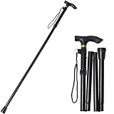 Walking Cane ZIYIZE Folding Walking Cane | Lightweight, Adjustable, Anti-Slip, Portable Cane for Seniors Adult Men and Women | Folding Canes | Ergonomic Wheeled Handle Black