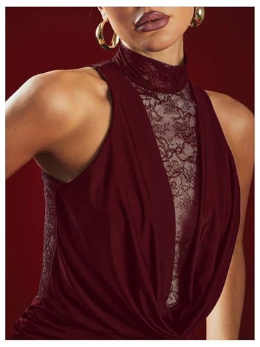 Image of GORGLITTER Women's Lace Birthday Cocktail Club Y2K Party Goth Mini Dresses | Cowl Neck Dress, Bodycon Mini Dress, Formal Going Out Outfits, Sexy Dresses for Women Date Night
