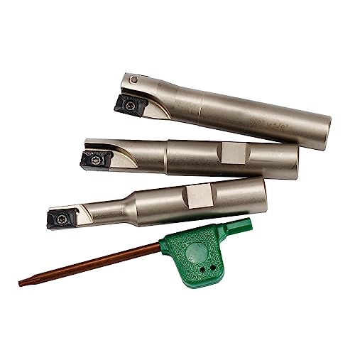 Image of OSCARBIDE Indexable End Mill Set,1 /2 inch Shank Square Shoulder, Nickel Plated,3-Piece (3 /8 inch, 1 /2 inch, 5 /8 inch Cutting Dia), 3 inch Length, 90, with APKT1003 Carbide Inserts