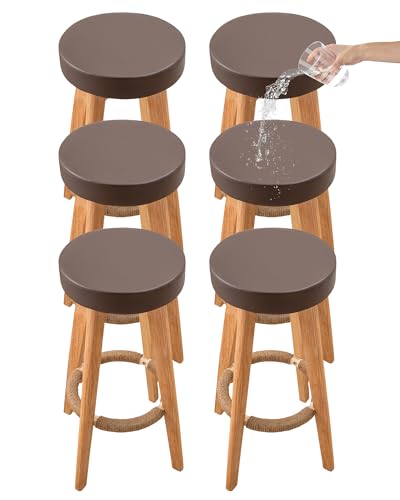 Image of CRFATOP 6 Pack Waterproof Bar Stool Covers Round Seat Slipcover,L,Coffee