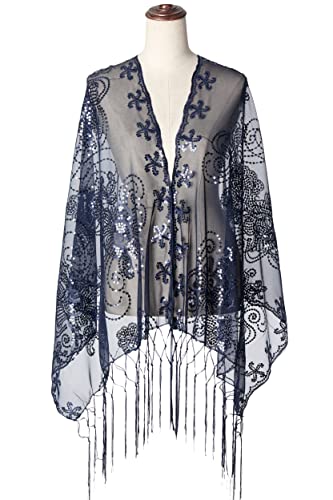 Image of BABEYOND 1920s Sequined Shawl Wraps for Women Fringed Evening Cape Wedding Bridal Shawl Scarf for Evening Dresses Party