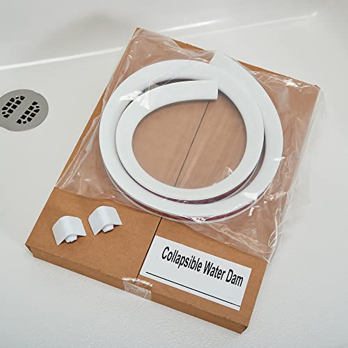 Collapsible Shower Dam - Neutral/Shower Threshold Water Barrier Stopper Strip/Wheelchair Roll in/Use with Weighted Curtain/90 Degree End Caps/ 66"