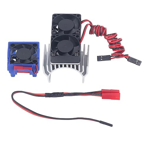 RC Heat Sink Fan Motor Fan Set for Traxxas Slash 4x4 VXL 1/10 RC Car with Double Fan (Silver)
