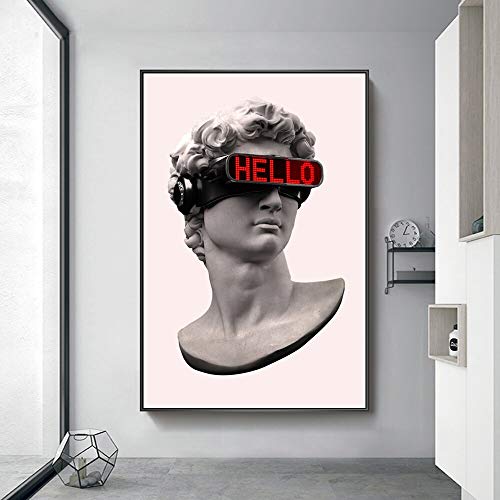 3D Leinwandmalerei David Skulptur Mit Vr Brille Wandkunst Leinwand Poster Und Drucke Zusammenfassung David Leinwand Gemälde Auf Der Wand Dekor Bilder